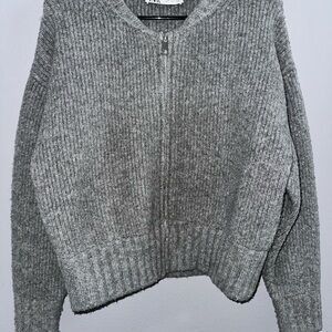 Zara Gray Ribbed Cardigan Sweater